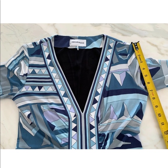 EMILIO PUCCI BLUE MULTI PRINT LONG SLEEVE DRESS SIZE IT 42 / US 8 NWOTS! - Picture 11 of 17